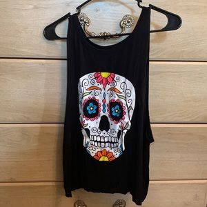 sugar skull cut out tank top